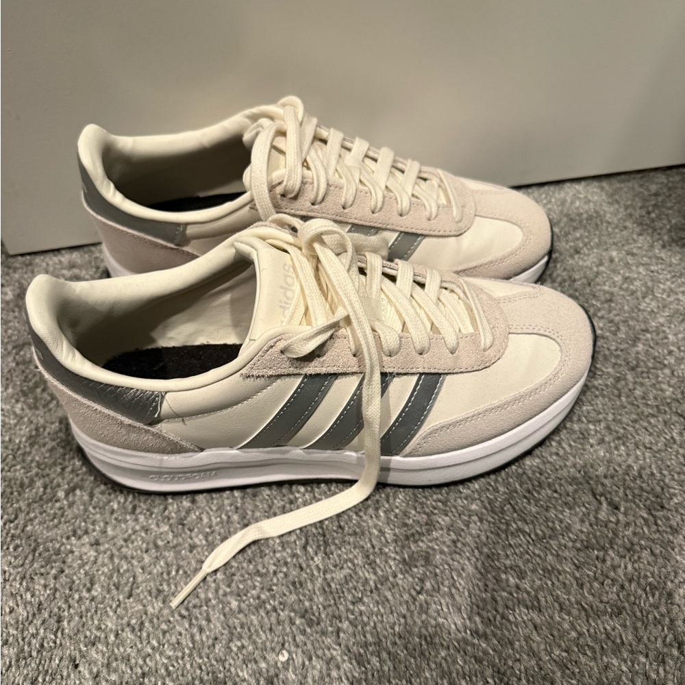 Adidas Off-White and Silver Sneakers